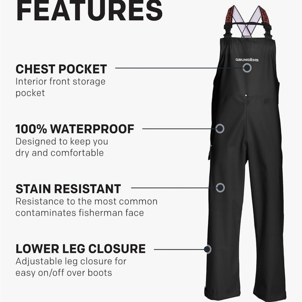 Grundéns Men’s Neptune Commercial Fishing Bib Pants, Waterproof - Picture 2 of 5